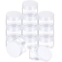 SATINIOR 12 Pack 8 oz Plastic Container Jars with Lids Round Clear Travel Cosmetic Container Slime Jars for Toiletries, Lotion, Cream, Ointments, Makeup, Rhinestone, Samples, Kitchen Storage(Clear)
