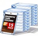 SATINIOR 15 Pcs 260 Pt Acrylic Magnetic Card Holders 2.5 x 3.54 Inch Tag Holder Clear Protectors Hard Plastic UV Protection Case for Sports Baseball Card Trading Storing Displaying