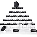 SATINIOR 24 Pcs Clear Plastic Jars with Black Lids, 5 oz Wide Mouth