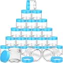 SATINIOR 24 Pieces Clear Plastic Jars with Lids, Blue Lid, 4 oz