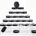 SATINIOR 24 Pieces Empty Clear Plastic Jars with Lids Round Storage Containers Wide-Mouth for Beauty Product Cosmetic Cream Lotion Liquid Butter Craft and Food (Black Lid, 6 oz)