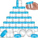 SATINIOR 24 Pieces Clear Plastic Jars with Lids, Blue Lid, 6 oz