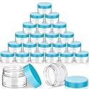 SATINIOR 24 Pieces Clear Plastic Jars with Lids, Blue Lid, 1 oz