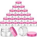 SATINIOR 24 Pieces Clear Plastic Jars with Lids, Pink Lid, 1 oz