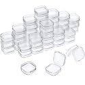 SATINIOR 48 Packs Clear Small Plastic Containers Transparent Storage Box with Hinged Lid for Small Items Crafts Jewelry (1.37 x 1.37 x 0.7 Inches)