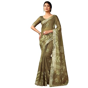 Satrani Womens Linen Printed Zari Border