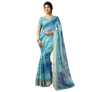 Satrani Womens Linen Printed Zari Border