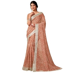 Satrani Womens Linen Printed Zari Border