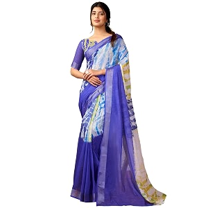Satrani Womens Linen Printed Zari Border