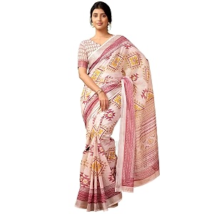 Satrani Womens Linen Printed Zari Border