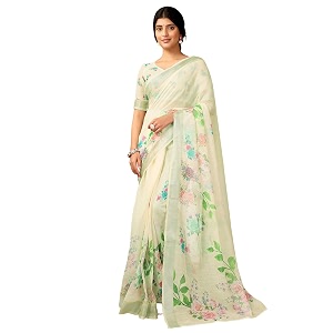 Satrani Womens Linen Printed Zari Border
