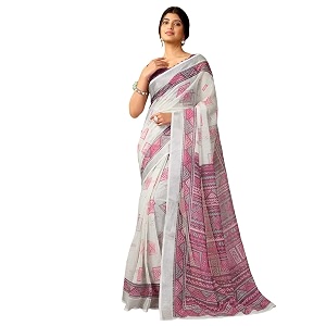 Satrani Womens Linen Printed Zari Border