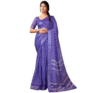 Satrani Womens Linen Printed Zari Border