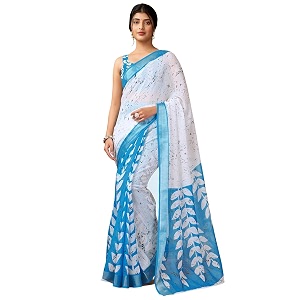 Satrani Womens Linen Printed Zari Border