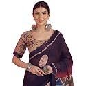 Satrani Women39s Linen Printed Saree with Unstitched