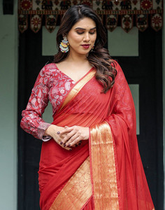 satrani woven embellished mangalagiri chiffon saree pink