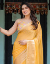 Satrani Woven, Embellished Mangalagiri Chiffon Saree (Yellow)