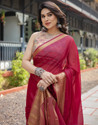 Satrani Woven, Embellished Mangalagiri Chiffon Saree (Pink)