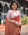 Satrani Woven, Embellished Mangalagiri Chiffon Saree (Orange)