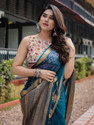 Satrani Woven, Embellished Mangalagiri Chiffon Saree (Green)