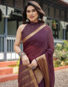 Satrani Woven, Embellished Mangalagiri Chiffon Saree (Purple)