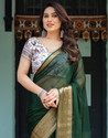 Satrani Woven Mangalagiri Chiffon Saree (Green)