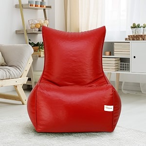 sattva xxxl chair style bean bag filled with beans  faux leather bean bag chair for adults amp teens  pre-filled comfortable seating for home living room bedroom gaming amp office  red