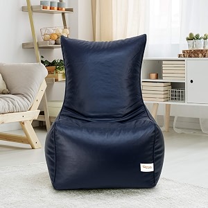 sattva xxxl chair style bean bag filled with beans  faux leather bean bag chair for adults amp teens  pre-filled comfortable seating for home living room bedroom gaming amp office  navy blue