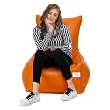 SATTVA XXXL Chair Style Bean Bag Filled with Beans | Faux Leather Bean Bag Chair for Adults &amp; Teens | Pre-Filled Comfortable Seating for Home, Living Room, Bedroom, Gaming &amp; Office – Orange