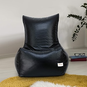 sattva xxxl chair style bean bag filled with beans  faux leather bean bag chair for adults amp teens  pre-filled comfortable seating for home living room bedroom gaming amp office  black