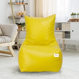 sattva xxxl chair style bean bag filled with beans  faux leather bean bag chair for adults amp teens  pre-filled comfortable seating for home living room bedroom gaming amp office  yellow