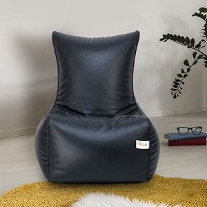 sattva xxxl chair style bean bag filled with beans  faux leather bean bag chair for adults amp teens  pre-filled comfortable seating for home living room bedroom gaming amp office  black
