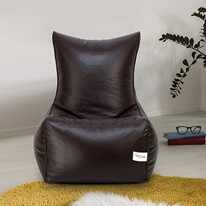 sattva xxxl chair style bean bag filled with beans  faux leather bean bag chair for adults amp teens  pre-filled comfortable seating for home living room bedroom gaming amp office  brown