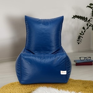 sattva xxxl chair style bean bag filled with beans  faux leather bean bag chair for adults amp teens  pre-filled comfortable seating for home living room bedroom gaming amp office  royal blue