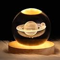 Saturn Crystal Ball Night Light, 2.4 inch Glass Ball Night Lamp with Woodern Base, Decorations Gifts for Men, Women, Kids, Boys, Girls,Teens (Saturn Crystal Ball Lamp)