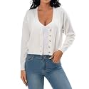 Satuun Women's V Neck Long Sleeve Cropped Cardigan Sweaters Bolero Shrugs