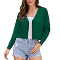 Satuun Women's V Neck Long Sleeve Cropped Cardigan Sweaters Bolero Shrugs