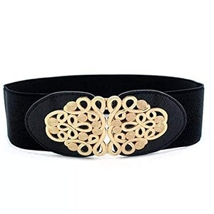 satyam kraft 1 pcs women decorative stretchy belt stylish design ladies womens waist belts kanduro-belt for girls saree western dress gown dresses traditional dress gown black