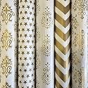 SATYAM KRAFT 10 Pcs White &amp; Golden Premium Design Gift Wrapping Paper for gift Packing Sheets Decorative Romantic Gift Wrap for Christmas Birthday Box, Anniversary, Wedding, Return Gifts, book Cover, Packaging material, C