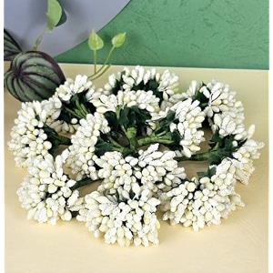 satyam kraft 12 bunch artificial pollen flower perfect for tiara jewelry and diy flowers for bouquet hamper trousseau decoration diwali items 12 bunch of 12 pollen eachoff white