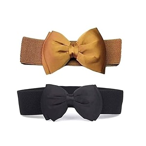 satyam kraft 2 pcs bowknot design women stretchy belt for dress saree dresses jeans  stylish stretchable belt for ladies girls  western amp traditional chain belt  party wedding fashion combo 2