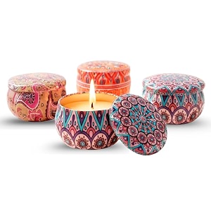 satyam kraft 4 pcs tin can round shape aroma scented soy wax candle perfect for festive gifting wedding home decor ganpati decoration birthday decorative candle