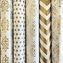 SATYAM KRAFT 5 Pcs White &amp; Golden Premium Design Gift Wrapping Paper for Him/Her gift Packing Sheets Decorative Romantic Gift Wrap for Birthday Anniversary Wedding Return Gifts Packaging material