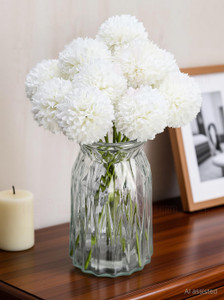 satyam kraft 5pcsartificial ball hydrangea flowers for home decorwhite white chrysanthemum white chrysanthemum artificial flower