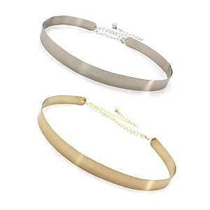 satyam kraft 2 pcs women39s plain metal adjustable stylish design ladies waist belts kanduro-belt for fancy girls sarees western dress long gown dresses for valentinegolden-silver 2cm