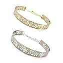 SATYAM KRAFT Women's Cotton Waist Belt (Pack Of 2 Pcs) (Stretchable Belt_Golden, Silver)