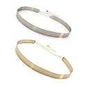 SATYAM KRAFT 2 Pcs Women's Plain Metal Adjustable Stylish Design Ladies Waist Belts kanduro-Belt for Fancy Girls, Sarees, Western Dress, Long Gown Dresses for Valentine(Golden-Silver 2cm)