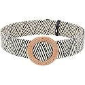 SATYAM KRAFT Women's Elastic Stretchy Handmade Resin Round Buckle Belt Skinny Waist stylish Belt for Saree,Western Dress,Traditional Dress wear for Valentine(Pack of 1)(White and Black, 1)