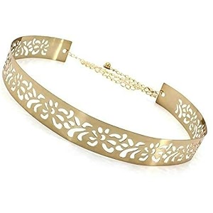 satyam kraft 1 pc women39s 35 cm wide hollow design plate metal adjustable ladies waist belts kanduro for girls women saree western dresslong gown dressesvalentine gifts golden pack of 1