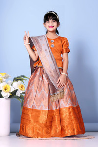 satyamfab indi girls lehenga choli ethnic wear printed lehenga choli and dupatta set orange pack of 1